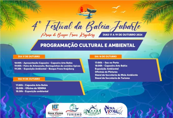 Programação do 4º Festival da Baleia Jubarte em Nova Viçosa BA