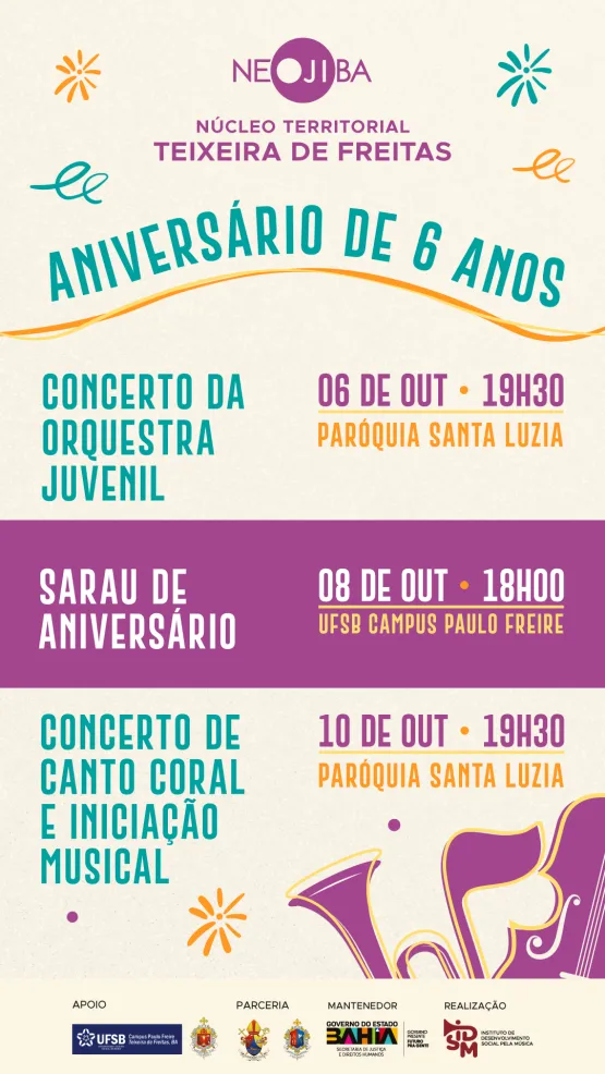 NEOJIBA Teixeira de Freitas Anuncia Programação de Aniversário de 6 Anos